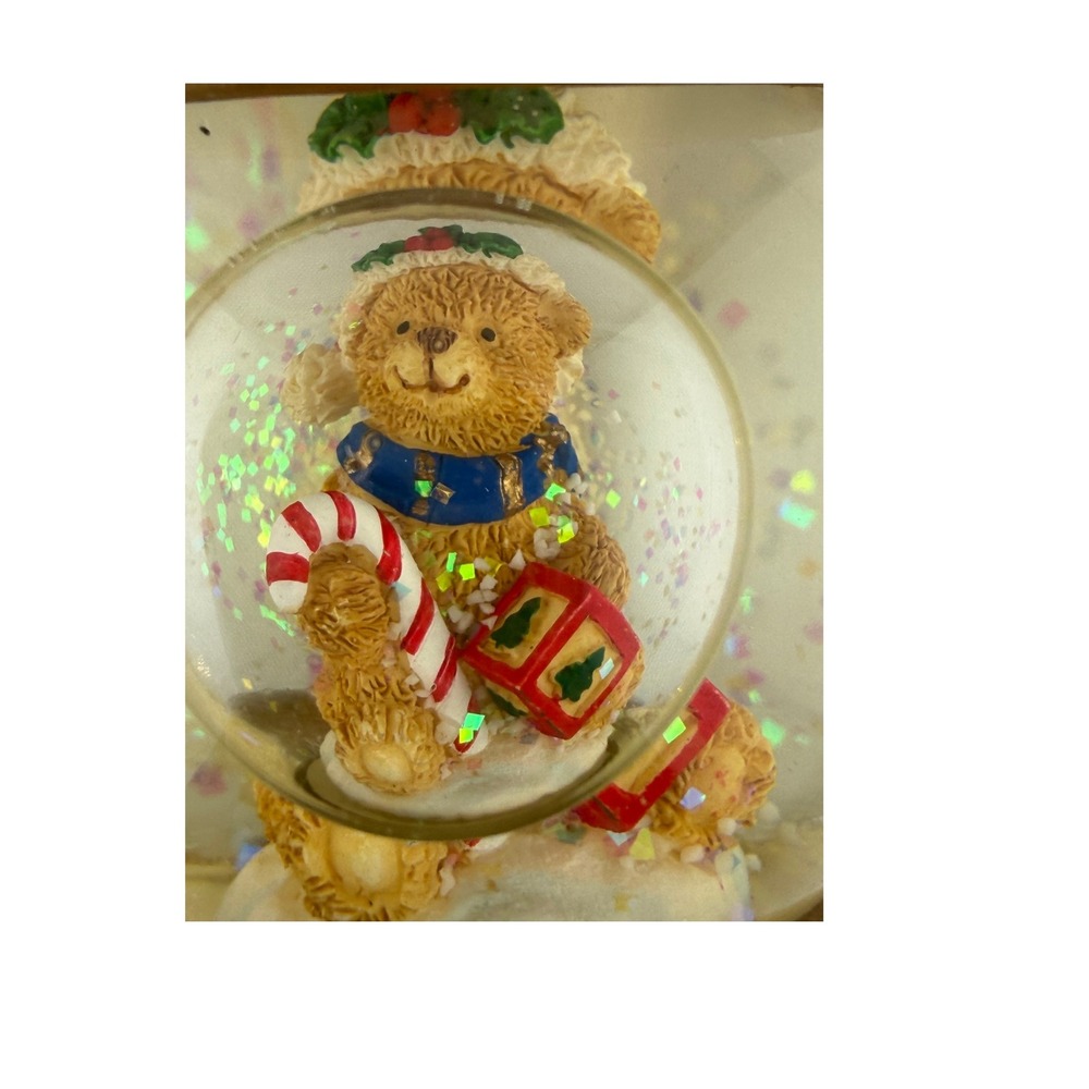 Christmas Teddy Bear Snow Globe Ornament Candy Cane Holiday Decor Glitter Globe